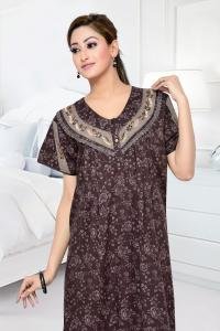 High Quality Crushed Cotton Floral Print  Long Nighty - Coffee Brown